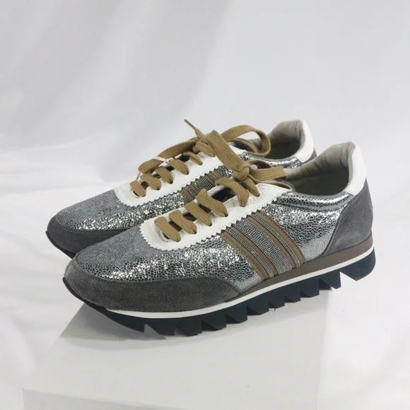 BRUNELLO CUCINELLI Precious Band Leather Sneakers Sz 10.5 Wmn - Picture 1 of 8